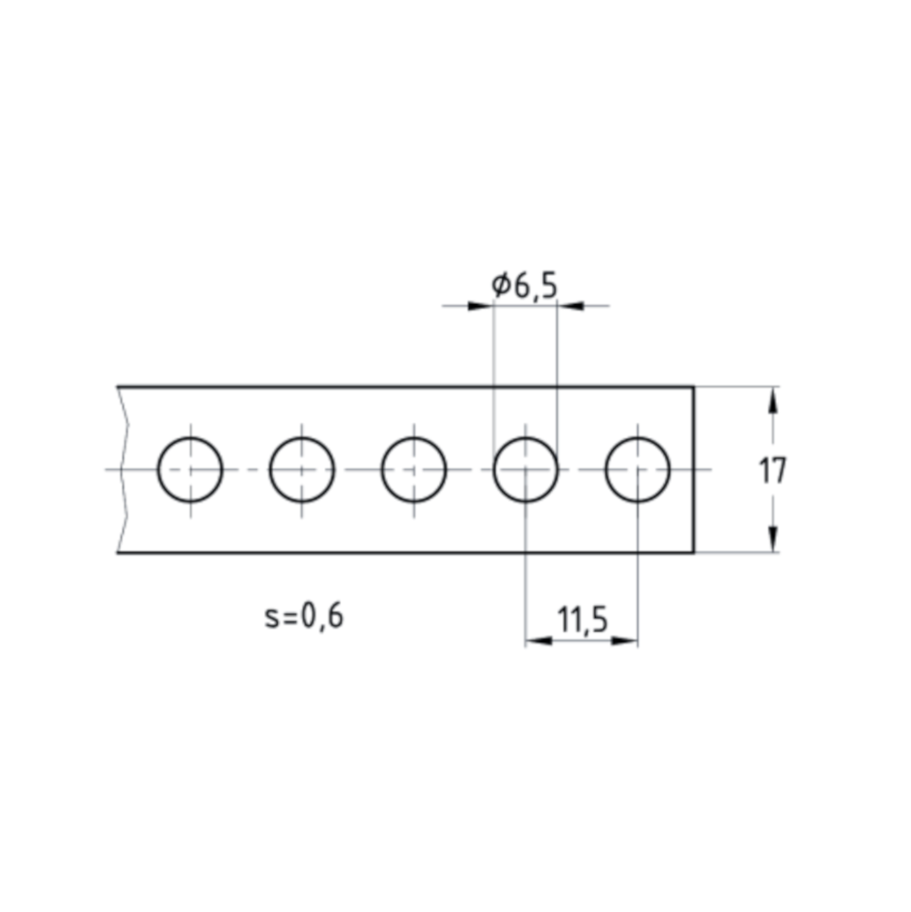 Technische Zeichnung des 17mm Lochbands mit glatter Kante