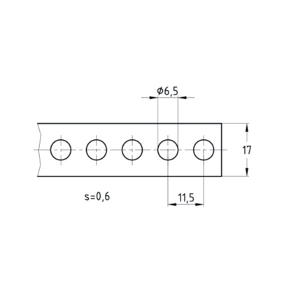 Technische Zeichnung des 17mm Lochbands mit glatter Kante